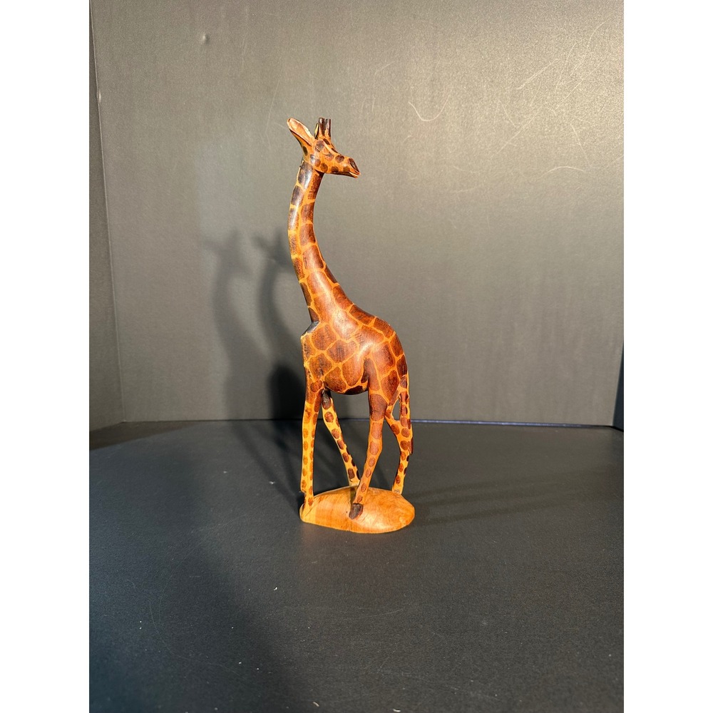 Vintage Hand Carved Wood Giraffe Figurine 12 Inch Tall Safari Animal Decor Brown